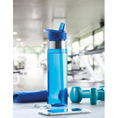Borraccia in tritan da 650ml con dettagli in acciaio inossidabile colore blu trasparente