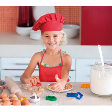 Cappello e grembiule da cucina per bambini colore rosso