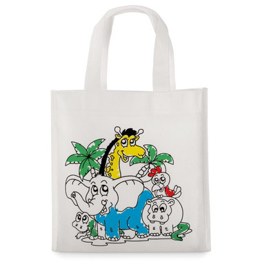 Mini borsa shopper da colorare con 5 pennarelli colore bianco