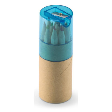 Set 12 matite colorate con temperino in contenitore colore blu trasparente KC6230-23
