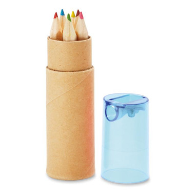 Set 6 matite colorate in contenitore con temperino colore blu trasparente