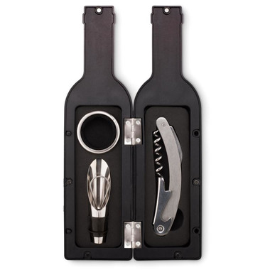 Set vino in confezione a forma di bottiglia colore nero