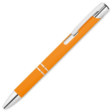 Penna a sfera con finitura gommata e specchiata colore arancio