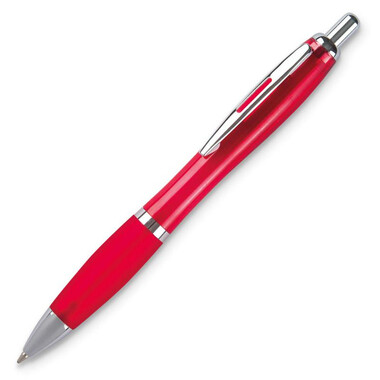 Penna a sfera in ABS con rifiniture in silver colore rosso trasparente KC3314-25