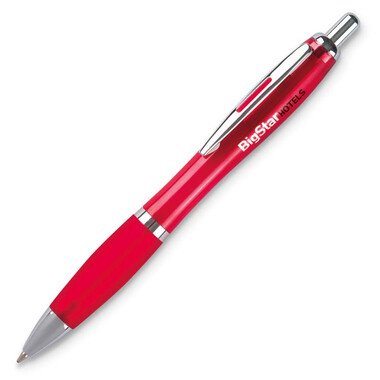 Penna a sfera in ABS con rifiniture in silver colore rosso trasparente