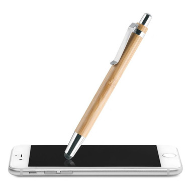 Penna a sfera in ABS e bamboo con punta touch colore legno