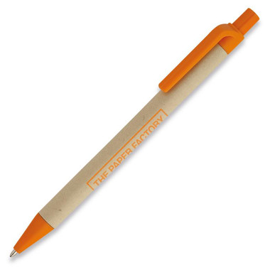 Penna a sfera in plastica e cartone riciclato colore arancio
