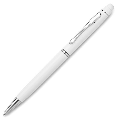 Penna a sfera twist in alluminio con punta touch screen colore bianco