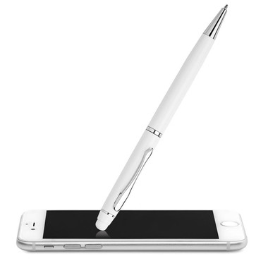 Penna a sfera twist in alluminio con punta touch screen colore bianco