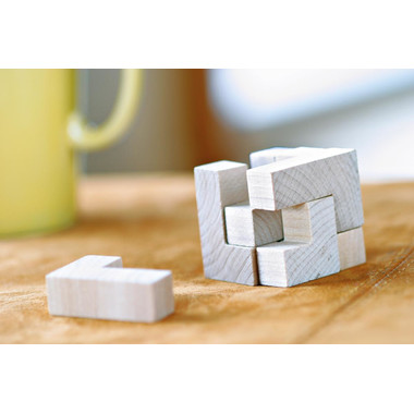 Puzzle a cubo in legno con astuccio di cotone colore legno