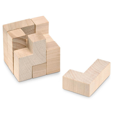 Puzzle a cubo in legno con astuccio di cotone colore legno