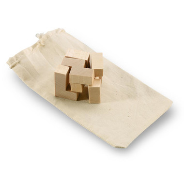 Puzzle a cubo in legno con astuccio di cotone colore legno