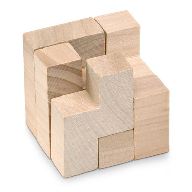 Puzzle a cubo in legno con astuccio di cotone colore legno