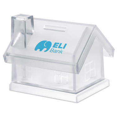 Salvadanaio a forma di casa in plastica trasparente colore trasparente