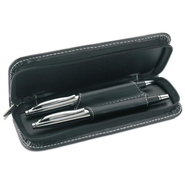 Set penna a sfera e penna roller in astuccio con zip colore nero