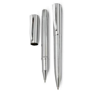 Set penna a sfera e penna roller in confezione regalo colore argento lucido