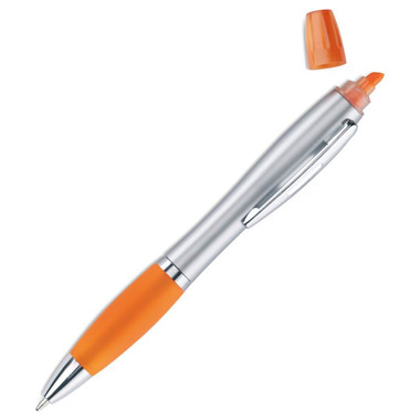 2in1 penna ed evidenziatore con impugnatura in gomma colore arancio