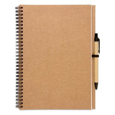 Blocnotes in carta riciclata con penna a sfera in cartone colore beige KC7013-13