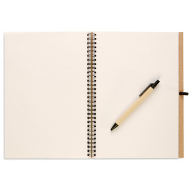 Blocnotes in carta riciclata con penna a sfera in cartone colore nero