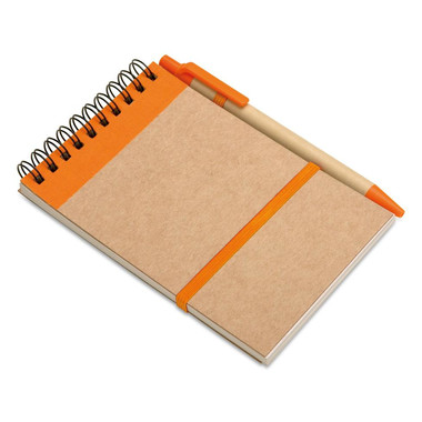 Blocnotes in carta riciclata con penna ecologica colore arancio IT3789-10