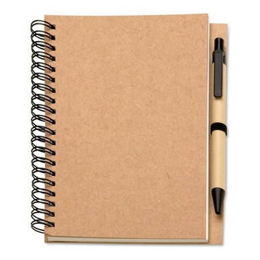 Blocnotes in carta riciclata con penne ecologica colore beige