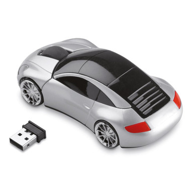 Mouse wireless a forma di automobile colore argento opaco
