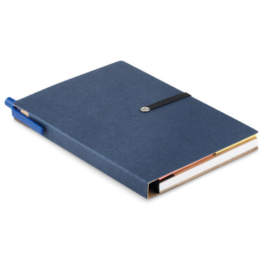 Notebook in carta riciclata con post it e penna ecologica colore blu MO9213-04