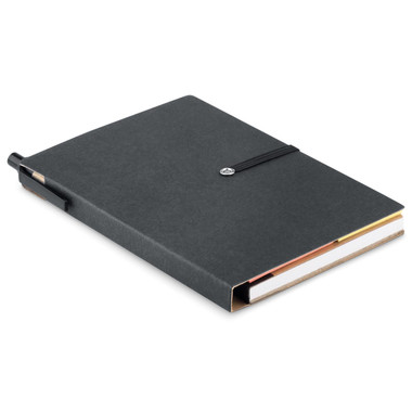 Notebook in carta riciclata con post it e penna ecologica colore nero MO9213-03