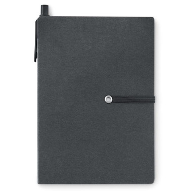 Notebook in carta riciclata con post it e penna ecologica colore nero