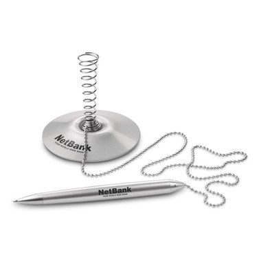 Penna a sfera in ABS con base e corda colore argento opaco