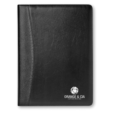 Porta blocnotes A4 con calcolatrice solare e penna blu colore nero