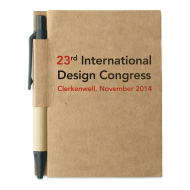 Quaderno in cartone riciclato e penna blu ecologica colore nero