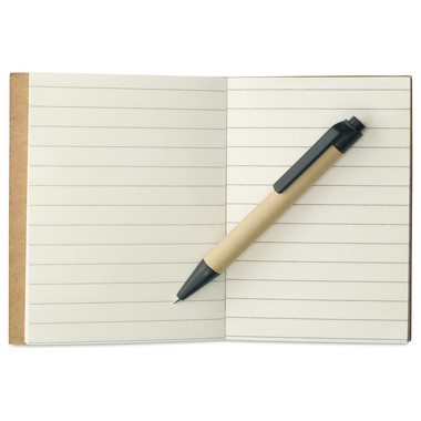 Quaderno in cartone riciclato e penna blu ecologica colore nero