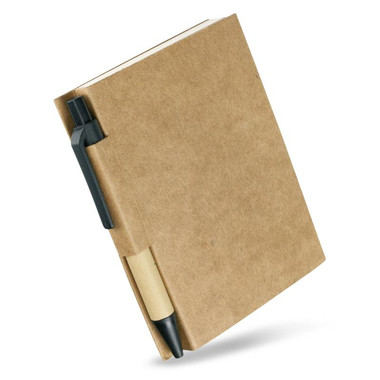 Quaderno in cartone riciclato e penna blu ecologica colore nero