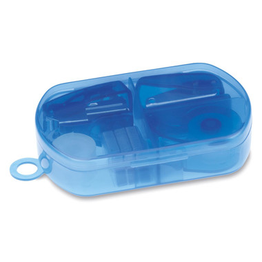 Set cancelleria con cucitrice bucafogli e nastro adesivo colore blu trasparente MO7623-23