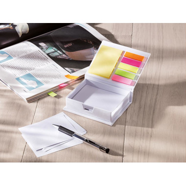 Set memo pad colorati e 100 fogli neutri in confezione colore bianco