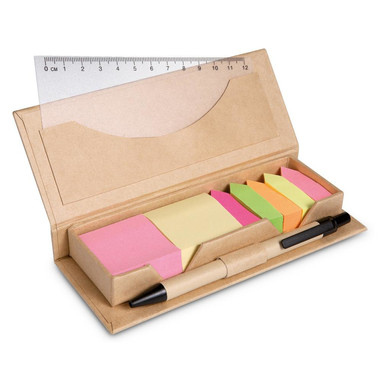 Set penna post it e memo pad in custodia di cartone colore beige MO7756-13