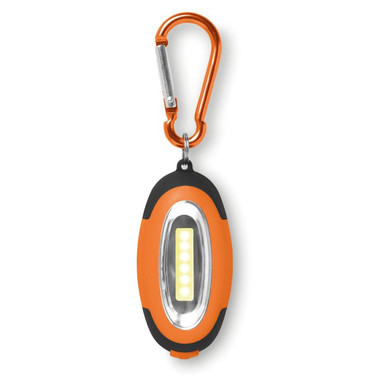 Mini luce COB con 3 effetti lampeggianti e moschettone colore arancio MO8996-10