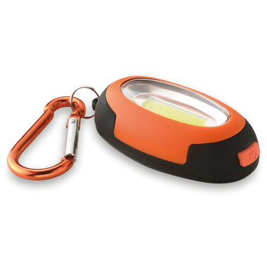 Mini luce COB con 3 effetti lampeggianti e moschettone colore arancio