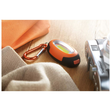 Mini luce COB con 3 effetti lampeggianti e moschettone colore arancio