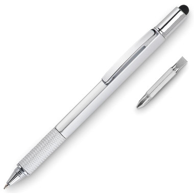 Penna touch in ABS con righello livella e cacciavite colore argento opaco