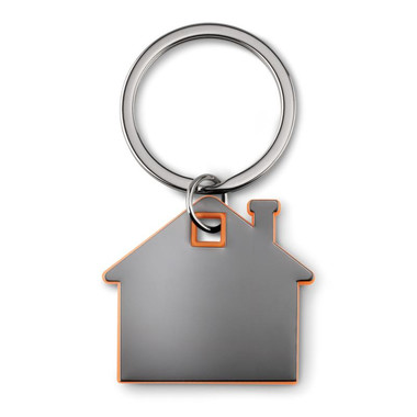 Portachiavi a forma di casa in plastica e acciaio colore arancio