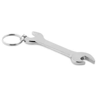 Portachiavi con apribottiglie a forma di chiave inglese colore argento