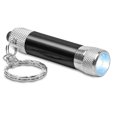 Portachiavi con mini torcia in alluminio colore nero