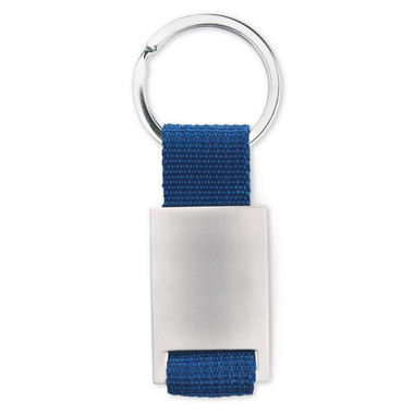 Portachiavi rettangolare in metallo con fascia di tela colore blu