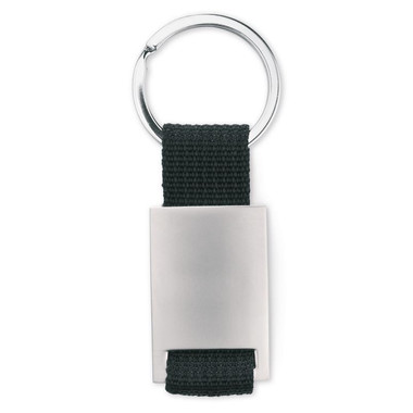 Portachiavi rettangolare in metallo con fascia di tela colore nero