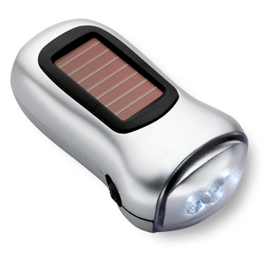 Torcia dinamo con pannello solare e 3 LED in ABS colore argento opaco