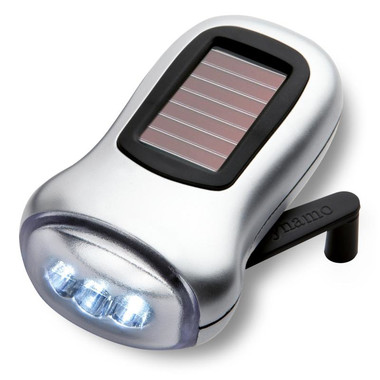 Torcia dinamo con pannello solare e 3 LED in ABS colore argento opaco