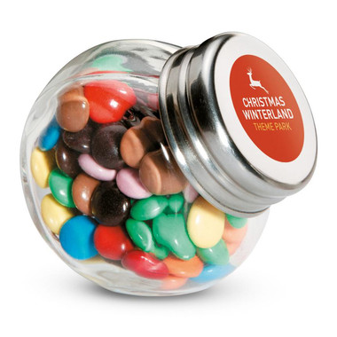 Barattolo di vetro con caramelle colorate al cioccolato colore multicolore