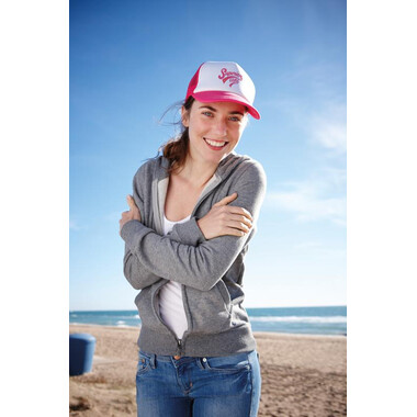 Cappello a 5 pannelli con chiusura a strappo e rete colore fucsia neon
